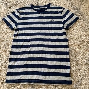 Aeropostale Mens Striped Short Sleeve Crew Neck T-Shirt Navy Grey A87 Small